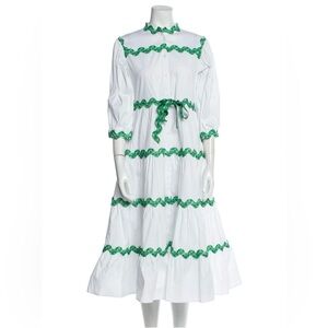 CeliaB White dress with green Rick rack trim.